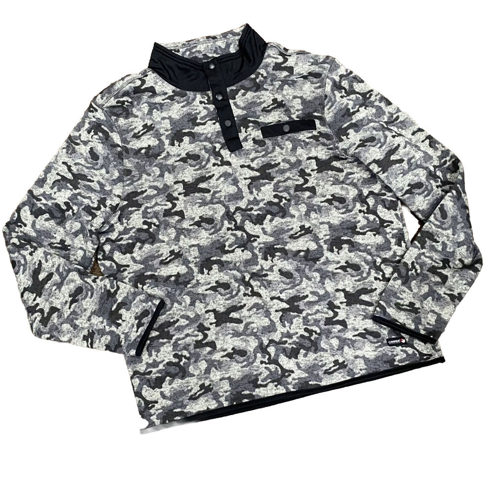 Canada Weathergear Men’s XXL Fleece Pullover Thermal Layer Camo Gray Sweater